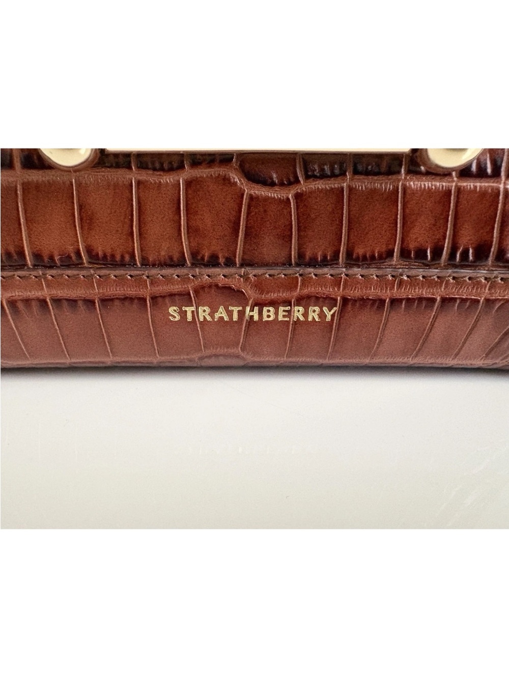 NEW Strathberry Mosaic Nano Brown Croc Embossed Leather Top Handle Crossbody Bag - Picture 5 of 16
